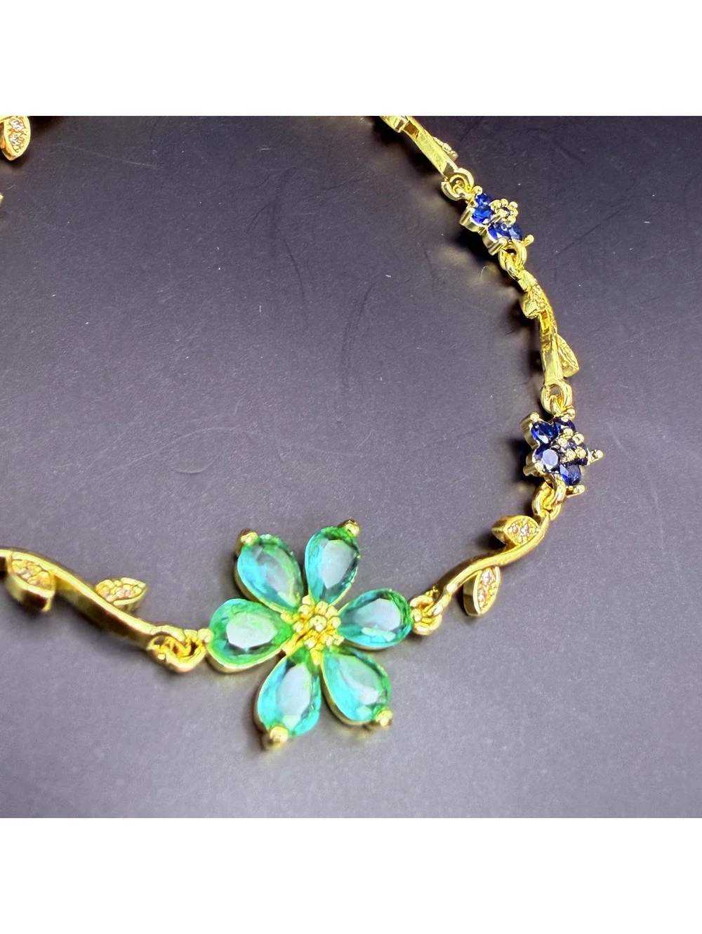 candy+clover teal green and blue sakura flower vine gold tone bracelet